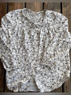 Ann Taylor Loft Outlet Floral Neck Tie Button Down Blouse Size M